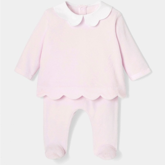 Jacadi Other - Jacadi Velvet Pink Footies Outfit with Scalloped Hem